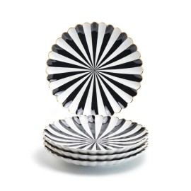 Grace's Teaware Grace Teaware 8.5" Black and White Scallop Fine Porcelain Dessert Plate Set of 4