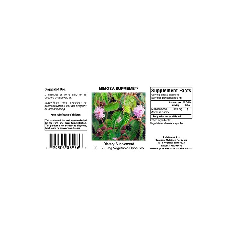 Supreme Nutrition Mimosa Supreme, 90 Pure Mimosa Pudica Seed Capsules