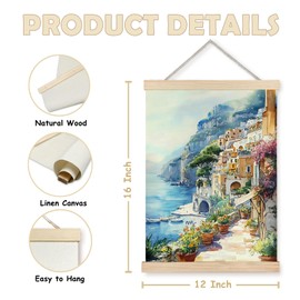 Nipil Amalfi Coast Italy Canvas Wall Art, Modern Summer Coastal Beachy Scenery Hanging Canvas Framed Wall Art Decor for Home Bedroom Living Room, 12x16 Inch