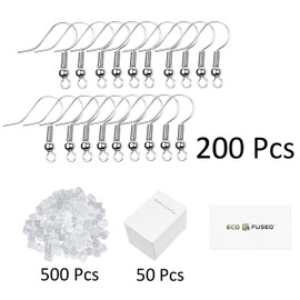 Eco-Fused 200 Pieces Silver Earring Hooks, 500 Pieces Transparent Earring Backs and 50 Pieces Earring Card Holders - Ideal for Jewellery Making, DIY Earrings