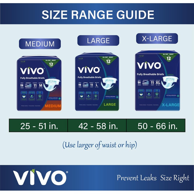 VIVO Organic Cotton Overnight Sensitive Skin Adult Incontinence Diaper Briefs