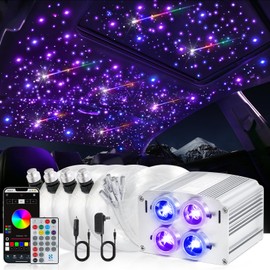 4 Colors 32W Twinkle & Meteor Car Starlight Headliner Kit, 2-in-1 Light Engine 600pcs*0.03in*13.1ft+240 RGBW Fiber Optic Cable Shooting Car Star Roof Lights, Ceiling Star Lights for Car Home Theater