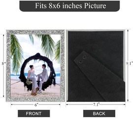 Pack of 2 Glitter Picture Frames Diamonds 6 x 8 Inch Glass Photo Frame Silver Photo Frame Crystal for Table Top, Horizontal or Vertical, Decorative Picture Frame for Living Room, Bedroom and Office