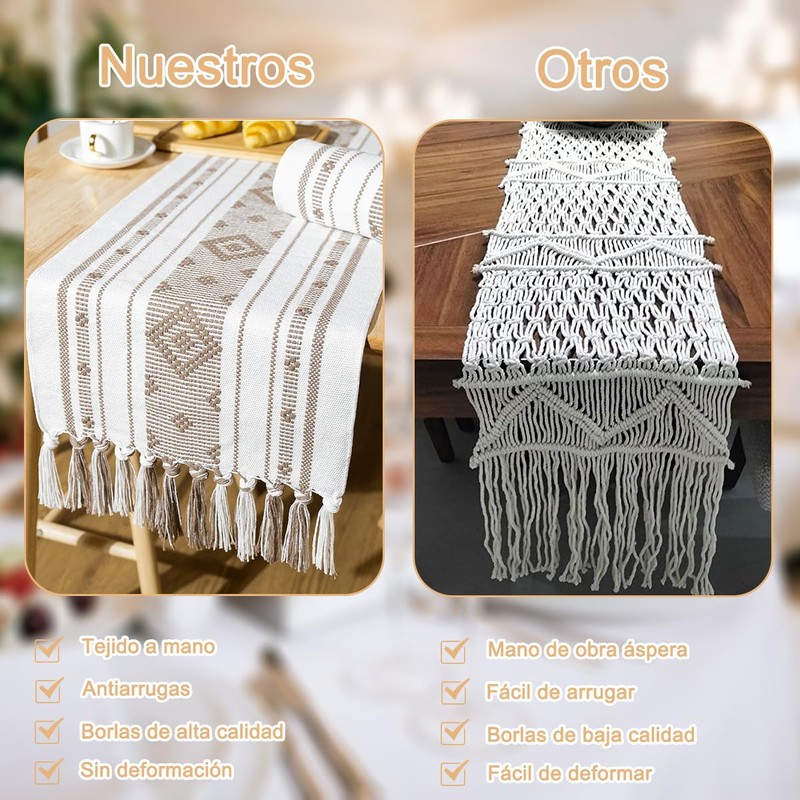 Camino de Mesa con Borlas Elegante Table Runner Boho para