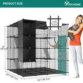 YITAHOME 4 Tiers Large Cat Enclosure with DIY Storage Cube, Indoor Catio Playpen with Hammock for 1-4 Cats, Ideal for Home and Travel