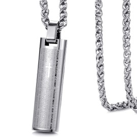 MOO&LEE Stainless Steel Lords Prayer Bar Necklace for Men 24 Inches Link Chain