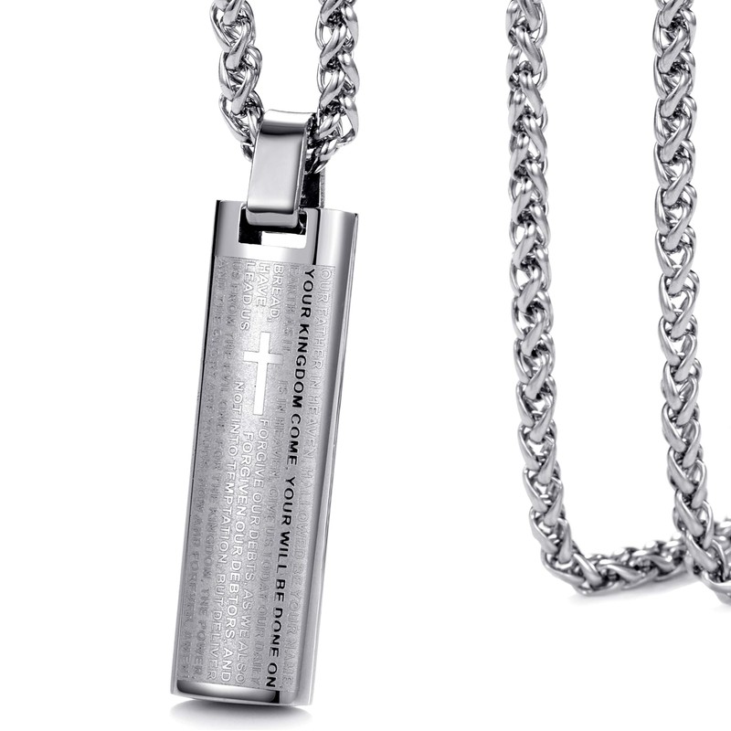 MOO&LEE Stainless Steel Lords Prayer Bar Necklace for Men 24
