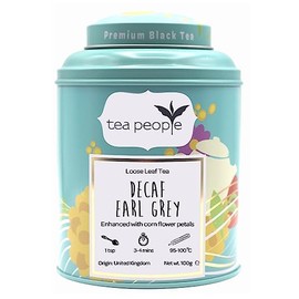 Tea People Decaf Earl Grey, Loose Leaf Flavoured Black Tea In A Tin Caddy, 100g