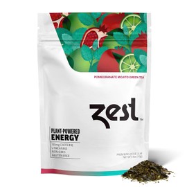 Zest Tea Premium Energy Hot Tea, High Caffeine Blend Natural & Healthy Black Coffee Substitute, Perfect for Keto, 135 mg Caffeine per Serving, Pomegranate Mojito Green Tea, 4 Oz Loose Leaf
