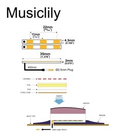 Artec PG333 2-Separated Transducer Ceramic Piezo Pickup for 3+3 Split Bridge Acoustic Guitar, 4.3mm