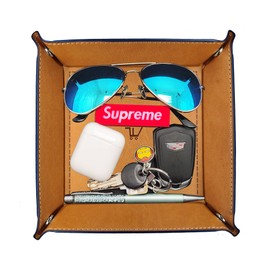 WOBACWVO Valet Tray Organizer Storage for Wallets Watches Phone Keys holder Dish Bowl Coins Office Desk Accessory Entryway Catchcall Tray Nightstand Organizer PU leather Handmade(Brown)