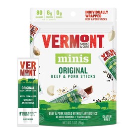 Vermont Smoke and Cure Mini Meat Sticks Go Packs GlutenFree 0.5oz Meat Sticks 3 Ounces Per Pouch (Pack of 8 Pouche), Original Beef & Pork, 48 Count