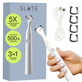 SLATE Electric Flosser | 3-in-1 Electric Flosser for Teeth w/ 3 Speeds - Dentist Invented Magic Floss | Reusable Non-Toxic Floss, Tongue Scraper & Gum Care | Power Dental Flossers for Adults & Kids