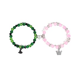 1 Pair Wicked Friendship Bracelet, Witch Hat & Crown Matching Bracelet, Crystal Matching Wicked Bracelets, for Movie Fans Friend Couple Girls Teenage Women Party Dress Accessories(Green, Pink)