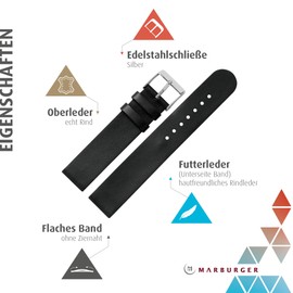 MARBURGER 27218 Watch Strap 18 mm Leather – Tool Assembly Set, Black/silver