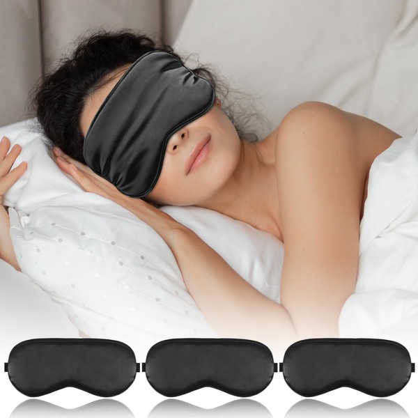 FlyCoco 3PCS Silk Eye Mask for Sleeping, Soft Comfortable Lightweight