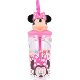 Golddunes 3D Cartoon Character Kids Figurine Re-Usable Plastic Tumbler Beaker with Re-Usable Flexi Straw - 360ml (Minnie Mouse)