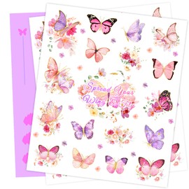 AOBKIAT Butterfly Temporary Tattoos-36 Pieces Glitter Styles Pink Purple Tattoo Stickers for Birthday Party Favor,Baby Shower Decorations,Butterfly Theme Party Supplies