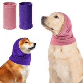 Dog Snood Neck Soft Dog Hoodie Breathable Dog Head Wrap Ear Cover Warmer Earmuffs for Noise Grooming Anxiety Calming M(Neck circumference12-20in) (Pink & Purple)