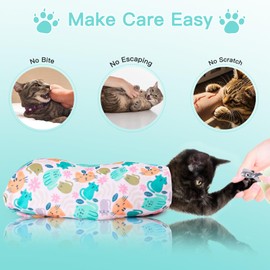 Ruiliangai Cat Grooming Wrap, Cat Restraint Wrap for Nail Clipping, Self-Adherent Fabric Wrap for Cats, Anti-Scratch, Anti-Escape, Multifunctional Swaddle Wrap Pet Tool (Green Kitten, X Large)