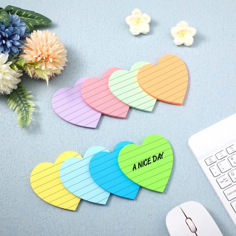 Teling 24 Pcs Heart Shape Lined Sticky Notes Cute Sticky