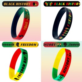 Tewloss 60 Pcs Juneteenth Themed Silicone Bracelets Freedom Day Wristbands Black History Wristbands African American February Festival Elastic Rubber Bracelet