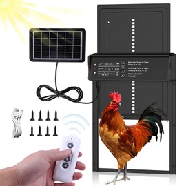 Solar Powered Automatic Chicken Coop Door,Solar Chicken Coop Door with Remote Control, LCD Display Automatic Chicken Door Function with Timer, Light Sensor, Anti-Pinch,Made of Aluminum Alloy and ABS