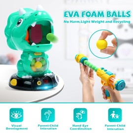EagleStone Moveable Dinosaur Shooting Toys Triceratops Toys Kids Shooting Games Toys with LCD Score Record&LED, Hand-Eye Coordination Practice Toys Gift for Boys and Girls