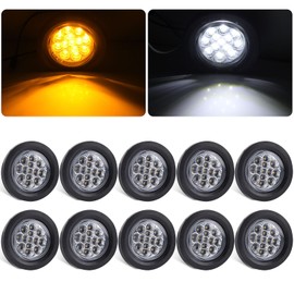Konrali 10Pcs Dual Revolution 2.5" Inch Round Led Marker Lights 13 LED Amber/White, Amber Side Marker Clearance Lights to White Auxiliary Lights Sealed for Trailer Truck, Clear Lens, IP67 Waterproof