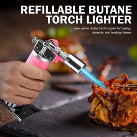 ravs Butane torch, Kitchen Torch Lighters Butane Refillable, Creme Brulee Torch, Blow Torch for Cooking, Food Torch Culinary Torch for Baking, Gifts for Women, Pink Torch Lighter, Butane not Included