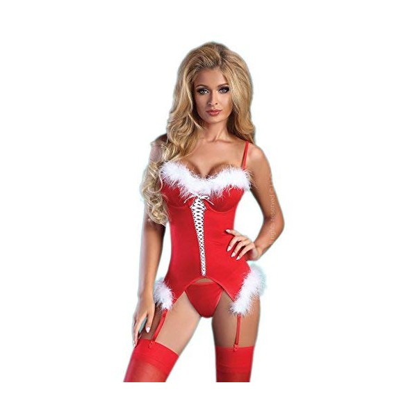 Livia Corsetti LivCo Chic Lingerie Set Consisting of Figure-hugging Corset with Garters and G-String, Red/White, Size, red/white