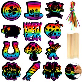 HOWAF Pack of 36 New Year's Eve Games Lucky Charm Scratch Pictures, Happy New Year Scratch Paper Lucky Pig Clover Horseshoe New Year Lucky Charm New Year Cards for Gift New Year's Eve Decoration 2026