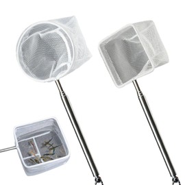 1 square and 1 circular fish nets with retractable stainless handles for aquariums & small ponds.