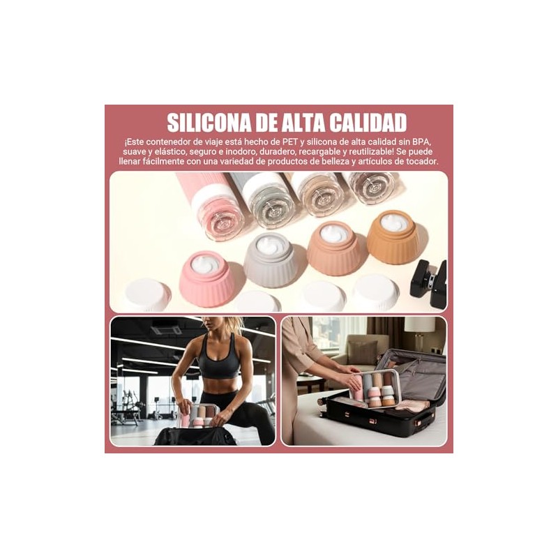 Set 3 Botellas de Viaje Silicona 70ml,Envases Herméticos.