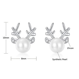 WES Pearl earrings for women, Stud 925 Sterling Silver Earrings Deer Jewelry for Winter Christmas Gift
