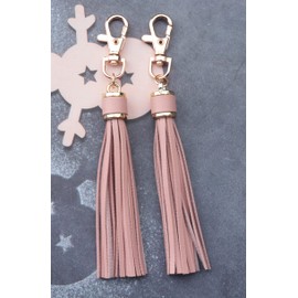 Ruwado 2 Pcs Leather Tassels with Lobster Clasps Swivel Keychain Metal PU Tassels for Handbag Car Keys Backpack (Pink)