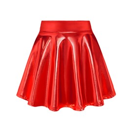 KEREDA - Faldas metálicas para niñas con diseño holográfico acampanado brillante, Rojo -, 7-8 Años