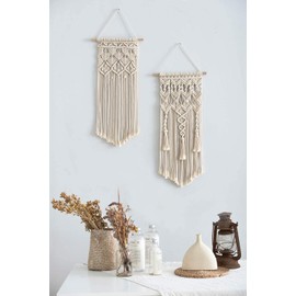 Mkouo 2 Pieces Macrame Woven Wall Hanging Boho Chic Bohemian Home Geometric Art Decor