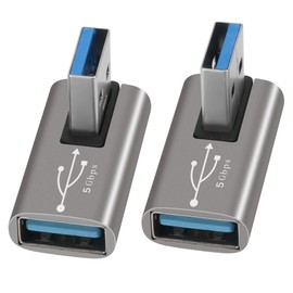 90 Degree USB 3.0 Adapter 2 Pack, Middle (Left and Right) Angle USB-A Male to Female Connector USB L Shape Extender, Support Charge & Data Sync for PC, Laptop, Mouse, Keyboard, USB A Car Charger