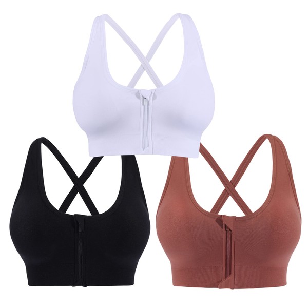 AKAMC Women's Zip Front Sports Bra Wireless Post-Surgery Bra Active