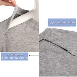 Deyeek Chemo Port Shirts for Men Post Shoulder Surgery Recovery Shirts Tear Away Zipper Shirt Chemotherapy Must Haves Grey