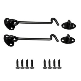 Cabin Hook and Eye Latch 4inch, Premium Stainless Steel Gate Hook Lock with Mounting Screws Ideal for Shed, Garage Doors Windows or Cabinets, 2Pcs Door Latch for Security & Privacy Black