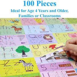 Think2Master Colorful Alphabet & Numbers 100 Pieces Jigsaw Puzzlef. Great Gift Size:23.4” X 16.5”