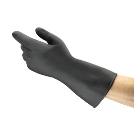 Ansell AlphaTec 87-118 Chemical Resistant Gloves in Latex, Heavy Duty Protection against Splash, Acids and Solvents, Reusable Rubber Latex Gloves, Cotton Flocked, Black, Size XL (1 Pair)