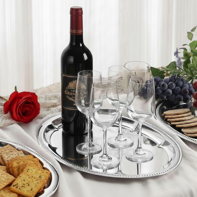 6-Pack Large Silver Serving Trays (16" x 12") – Oval