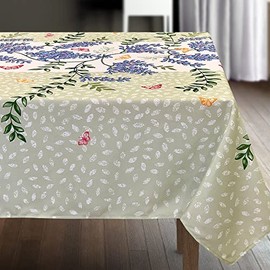 CAIT CHAPMAN HOME COLLECTION Mantel de tela con estampado de glicinia floral de primavera de fácil cuidado (60 x 84 pulgadas, rectangular, glicinia)