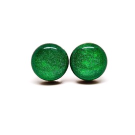 Stud Earrings, Shimmer, 10 mm, Handmade, Stainless Steel Posts for Sensitive Ears Stud for Women Men Girls (Pine Green Shimmer)