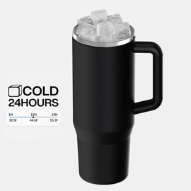 40 oz Tumbler with Handle & Straw Lid – Insulated Stainless Steel Water Bottle, Leakproof Travel Mug – Fits Cup Holder – Hot/Cold Drink Thermos – Ideal Gift for Men & Women (Black)