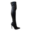 Liliana Gisele-50 BLACK Leather Stretchy Thigh High Pointy Stiletto Heel