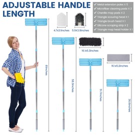 81 Inch Wall Cleaner Mop with Long Handle 180° Rotating Reusable Chenille & Microfiber Mop Pads Extension Poles 2 Tub Tile Scrubber Brushes Cleaner Mop for Dusting Ceiling Fan Baseboard Wall Floor